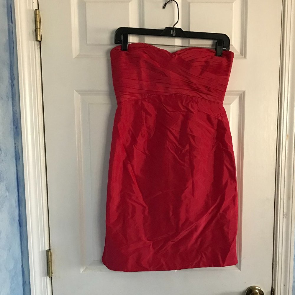 J. Crew Red/Rose Strapless 100% Silk party dress